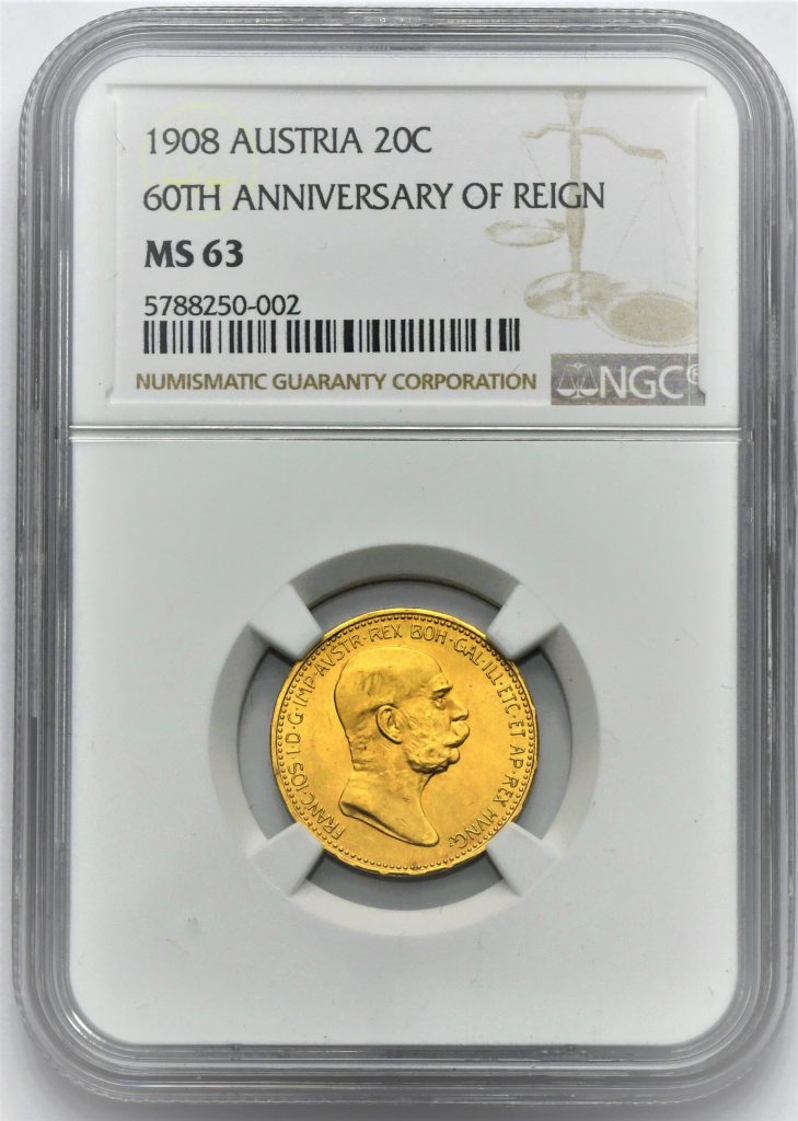 20 Koruna 1908 – 60. Výročí Vlády Františka Josefa I.