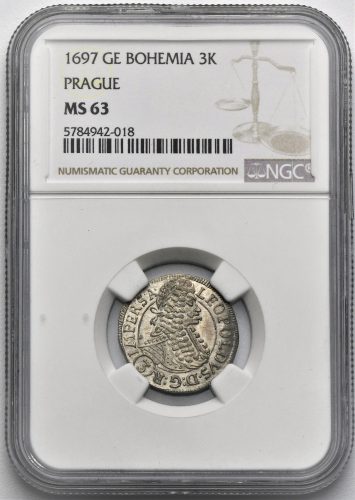 3 Krejcar Leopold I. 1697 Praha